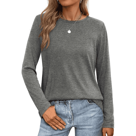MLDRA T Shirts for Women Long Sleeve Shirts Crewneck Comfy Casual Basic Fall Tops Loose Fit Clothes