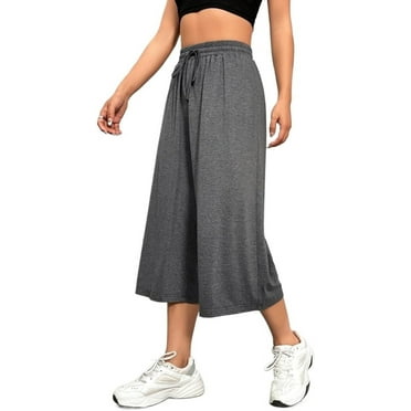 MLDRA Womens Capri Pants Wide Leg Sweatpant Loose Yoga Flared Drawstring Comfy Lounge Pajama Palazzo Capris Adjustable with Pockets