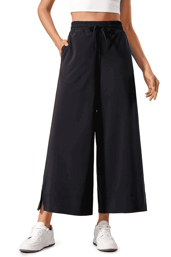 Pants for Women Wide Leg Cropped Sweatpants High Waisted Lounge Yoga Pants with Pockets Baggy Casual Travel Work Everyday Comfort 2025 Fall Black