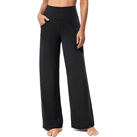 Wide Leg Sweatpants Yoga Pants for Woman with Pockets High Waisted Stretch Loose Casual Lounge Pants Black