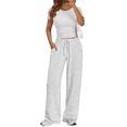 thumbnail image 1 of MLDRA Women’s 2-Piece Lounge Set Workout Set Crop Top & Wide Leg Pants Vacation Travel Outfit Sweatsuits Sets Grey, 1 of 7