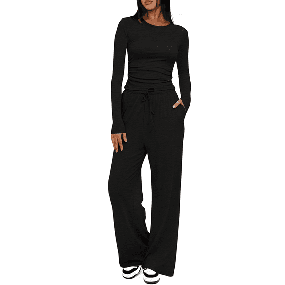MLDRA 2 Piece Lounge Sets for Women Sweat Suits for Womens Outfit Track Suits Lounge Sets Comfy Fall Sets Casual Wide-Leg Pants, Spring Fall 2025