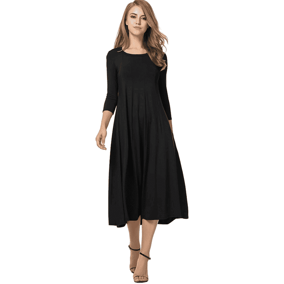 MLDRA Dresses for Women Mini Long Flare Fall Dresses Casual 3/4 Sleeve A Line Comfy Crew Neck Loose Party Dresses 2025 Black