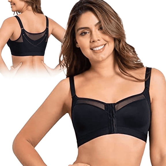 MLDRA Women's Bra Front Closure Sport Exercise Bra Full Coverage Back Support Front-Closing Wirefree Crossed Unpadded Workout No Underwire Maternity Nursing Comfort Bra Black