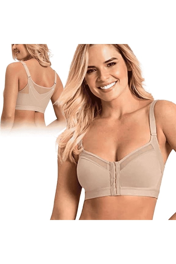 Women's Bra Front Closure Sport Exercise Bra Full Coverage Back Support Front-Closing Wirefree Crossed Unpadded Workout No Underwire Maternity Comfort Bra Skin