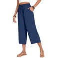 thumbnail image 1 of MLDRA Women's Capri Pants Drawstring Casual Palazzo Trousers with Pockets Loose High Waisted Wide Leg Lounge Pants Navy Blue S, 1 of 1
