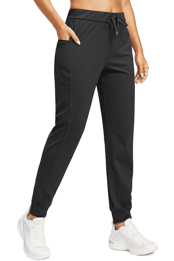 Women's Joggers Sweatpants Yoga Pants with Zipper Pockets Stretch Tapered Athletic Joggers for Gym Workout Running Lounge Black