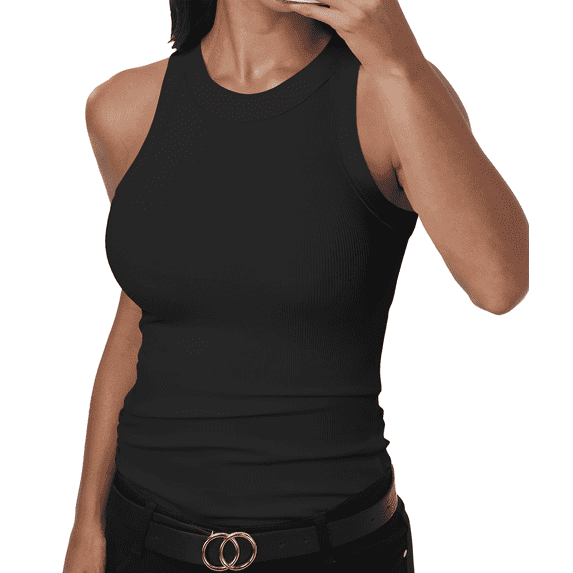 MLDRA Women’s Sleeveless Tank Top Ribbed High Neck Racerback Fitted Casual Basic Summer Top 2026 Black