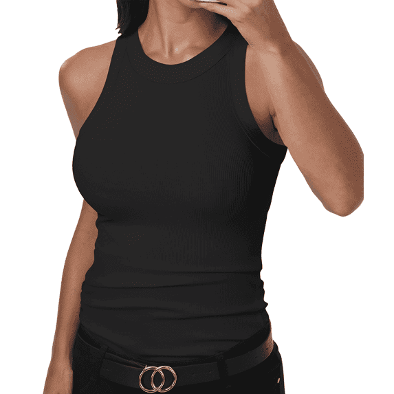 MLDRA Women’s Sleeveless Tank Top Ribbed High Neck Racerback Fitted Casual Basic Summer Top 2026 Black