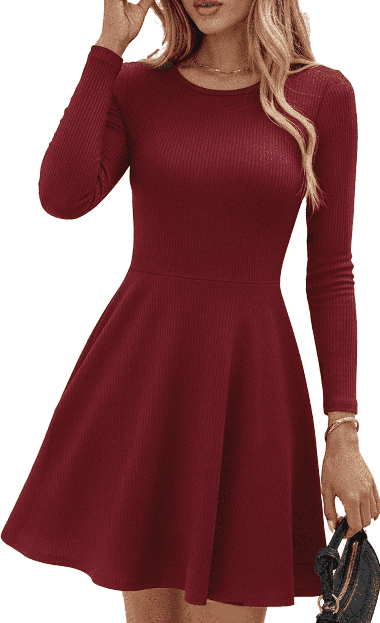 Dress for Women Casual Long Sleeve Ribbed Knit A-Line Flowy Fall Winter Sweater Dress, Crewneck Elegant Going Out Dresses for Women 2026