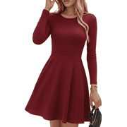 MLDRA Dress for Women Casual Long Sleeve Ribbed Knit A-Line Flowy Fall Winter Sweater Dress, Crewneck Elegant Going Out Dresses for Women 2025