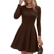 MLDRA Dress for Women Casual Long Sleeve Ribbed Knit A-Line Flowy Fall Winter Sweater Dress, Crewneck Elegant Going Out Dresses for Women 2026