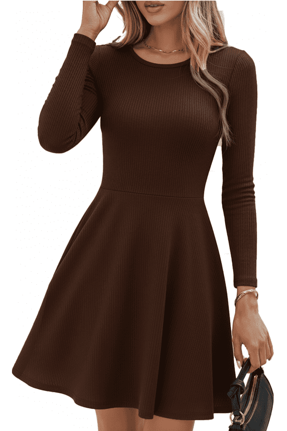 Dress for Women Casual Long Sleeve Ribbed Knit A-Line Flowy Fall Winter Sweater Dress, Crewneck Elegant Going Out Dresses for Women 2026