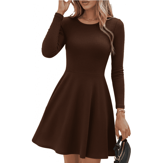 MLDRA Dress for Women Casual Long Sleeve Ribbed Knit A-Line Flowy Fall Winter Sweater Dress, Crewneck Elegant Going Out Dresses for Women 2026