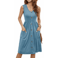 thumbnail image 1 of MLDRA Women's Summer Dresses Casual Sleeveless Sundress Loose Button Elastic Waist Maternity Midi Dress with Pockets Blue 2XL, 1 of 7