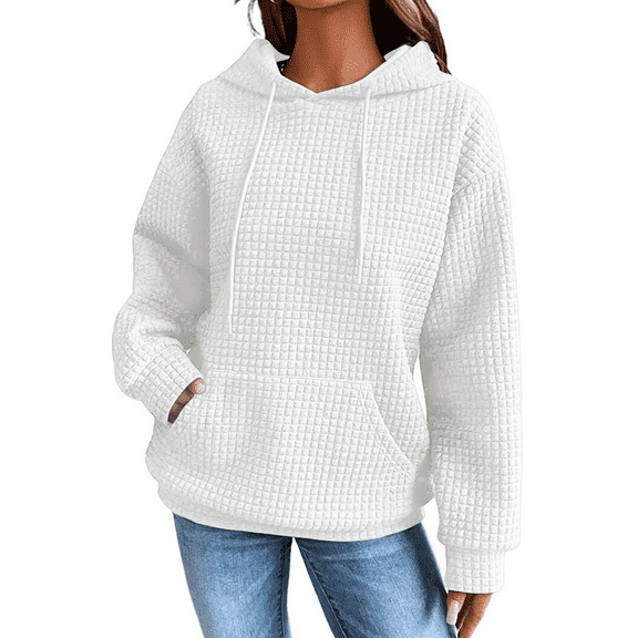 MLDRA Hoodies for Women, Fall Crewneck Womens Hoodies Sweatshirt for Women 2025 Waffle Knit Pullover with Pockets, Essentials Hoodie Casual Long Sleeve Drawstring