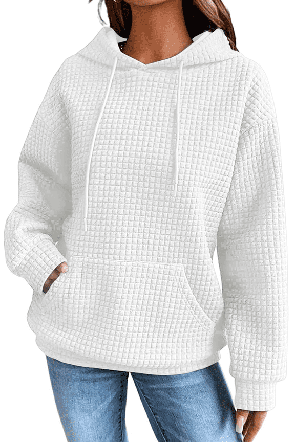 Hoodies for Women, Fall Crewneck Womens Hoodies Sweatshirt for Women 2025 Waffle Knit Pullover with Pockets, Essentials Hoodie Casual Long Sleeve Drawstring