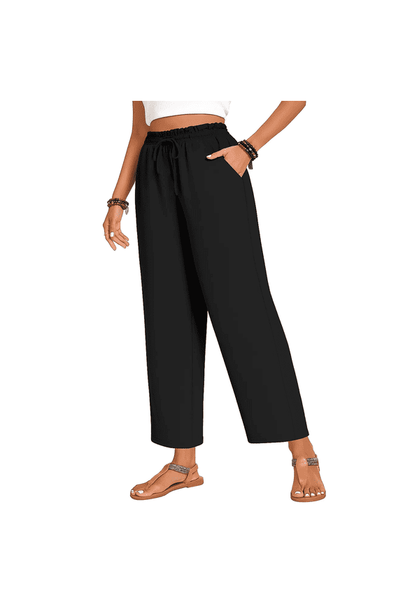 Women’s Wide Leg Pants Yoga Palazzo Sweatpants Lounge Work Pajama Pants with Drawstring Pockets Lightweight Fall Black