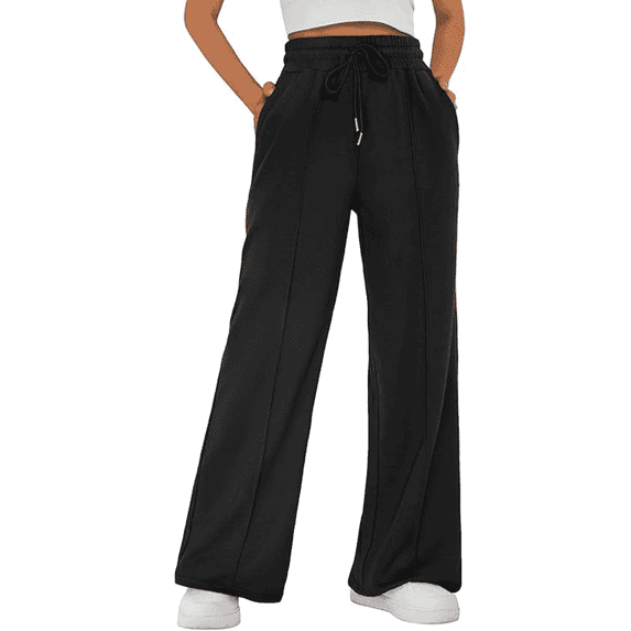 MLDRA Women's Wide-Leg Sports Pants Yoga Sweatpants High-Waisted Loose Jogging Pants with Drawstring & Side Pockets, Soft & Comfortable Lightweight for Fall Black