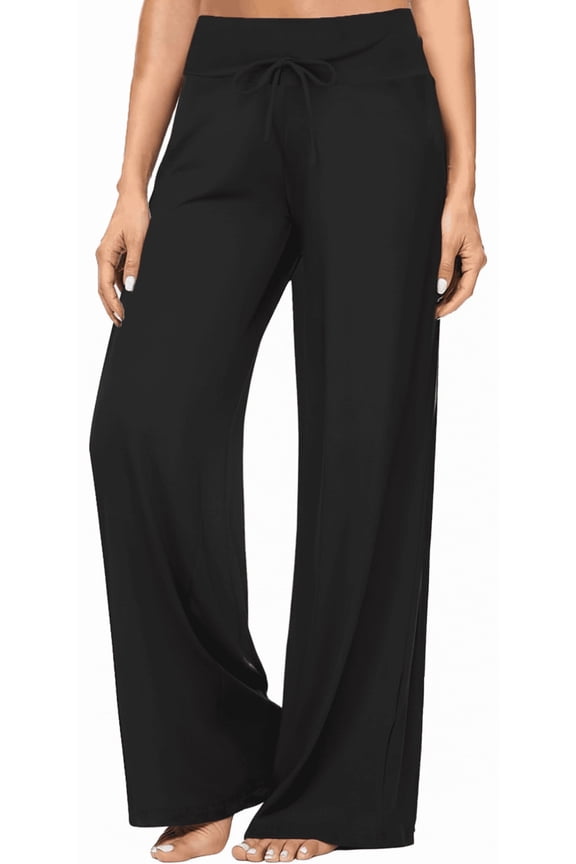 Women Wide Leg Pants with Pockets Casual Loose Sweatpants Yoga Trouser High Waisted sweat Palazzo Lounge Pants Black