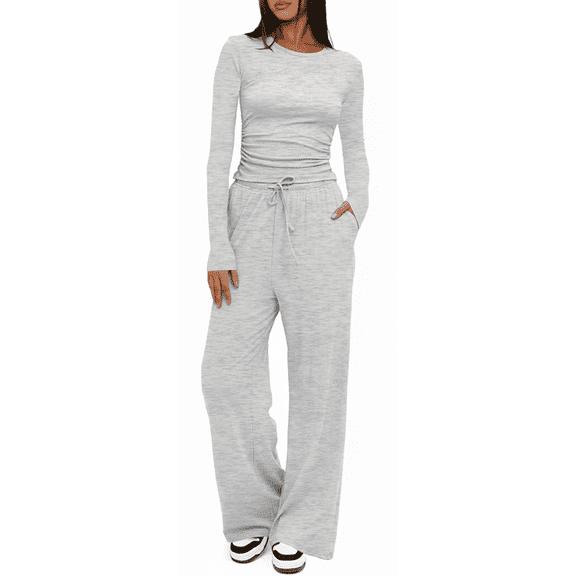 MLDRA 2 Piece Lounge Sets for Women Sweat Suits for Womens Outfit Track Suits Lounge Sets Comfy Fall Sets Casual Wide-Leg Pants, Spring Fall 2025