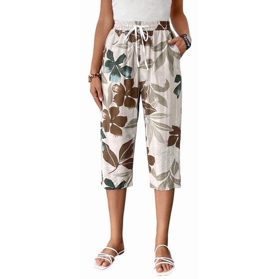 MLDRA Womens Capri Pants Loose High Waisted Wide Leg Lounge Pants Drawstring Casual Palazzo Trousers with Pockets