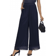 thumbnail image 1 of MLDRA Womens Dress Pants Palazzo Wide Leg Beach Trouser Chiffon Elastic Waist Culottes with Pockets Blue Size L, 1 of 6