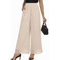 thumbnail image 1 of MLDRA Womens Dress Pants Palazzo Wide Leg Beach Trouser Elastic Waist Chiffon Culottes with Pockets Khaki Size XL, 1 of 6