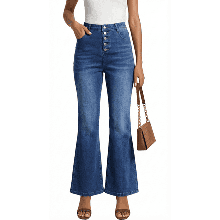 MLDRA Womens Jeans Flare Bell Bottom High Waist Bootcut Button Fly Slim Vintage Trousers Denim Pants