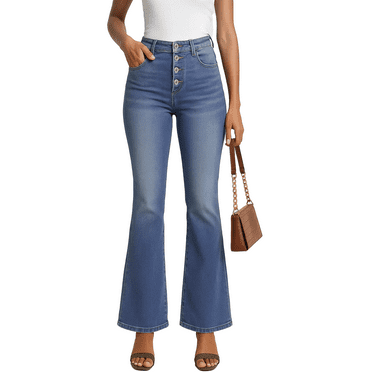 MLDRA Womens Jeans Flare Bell Bottom High Waist Bootcut Button Fly Slim Vintage Trousers Denim Pants