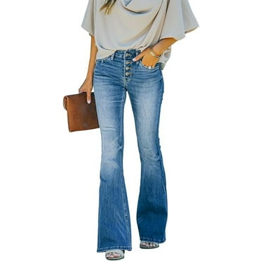 MLDRA Womens Jeans Flare Bell Bottom High Waist Bootcut Button Fly Slim Vintage Trousers Denim Pants
