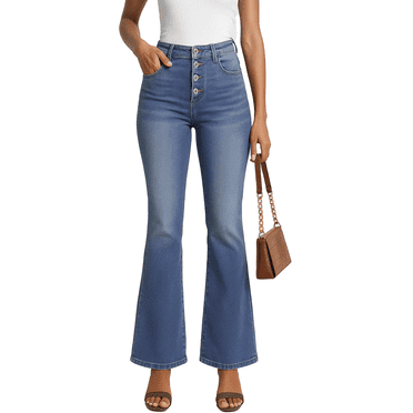 MLDRA Womens Jeans Flare Bell Bottom High Waist Bootcut Button Fly Slim Vintage Trousers Denim Pants