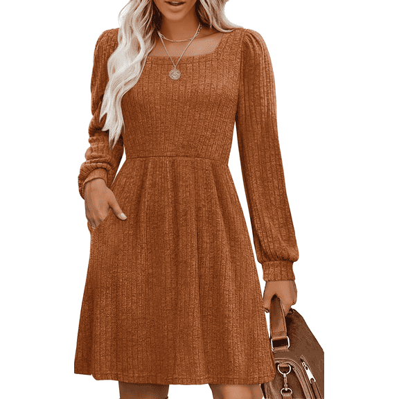 MLDRA Dresses for Women Sweater Dress Long Sleeve Dress for Women with Pockets Square Neck Knit Winter Fall 2025