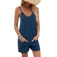 thumbnail image 1 of MLDRA Women’s Summer Romper V Neck Sleeveless Jumpsuit Adjustable Strap Casual Loose Short Overalls with Pockets, 1 of 7