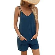 MLDRA Womens Overalls Shorts Summer Sleeveless Jumpsuit Adjustable Strap Casual Rompers