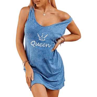 MLDRA Womens Pajama Dress Summer Sleeveless Pj Casual Sexy Tank Dress Queen's Crown Pattern Nightgowns