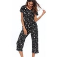 thumbnail image 1 of MLDRA Womens Pajama Sets 2 Piece Cotton Lounge Set Lightweight Pj Set Short Sleeve Tops With Capri Pants Cute Ladies Sleepwear Fall Set, 1 of 8