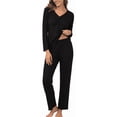 thumbnail image 1 of MLDRA Women’s Pajama Sets 2 Piece Lounge Set Long Sleeve V Neck Top and Pants Soft Sleepwear Nightwear Pjs Fall Black, 1 of 7
