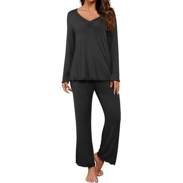 MLDRA Womens Pajamas Set Pjs Long Sleeve Deep V Neck Tops with Long Pants Lounge Sleepwear 2 Piece