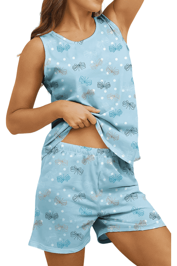 Pajamas for Women Set Cotton Pj Sets Cute Tank Shorts Soft 6 Piece Lounge Set Ladies Sleepwear Summer Pjs