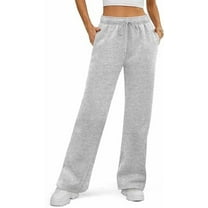 MLDRA Women's Sweatpants Fleece Lined Wide Leg Joggers Baggy Lounge Pants with Drawstring Elastic Waist and Pockets Fall Winter 2025 Grey