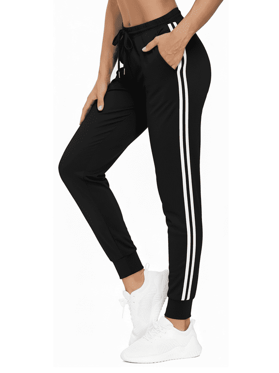 Women’s Jogger Sweatpants with Pockets Yoga Pants High Waisted Cinch Bottom Athletic Lounge Pants for Workout, Running Casual Wear (Black)
