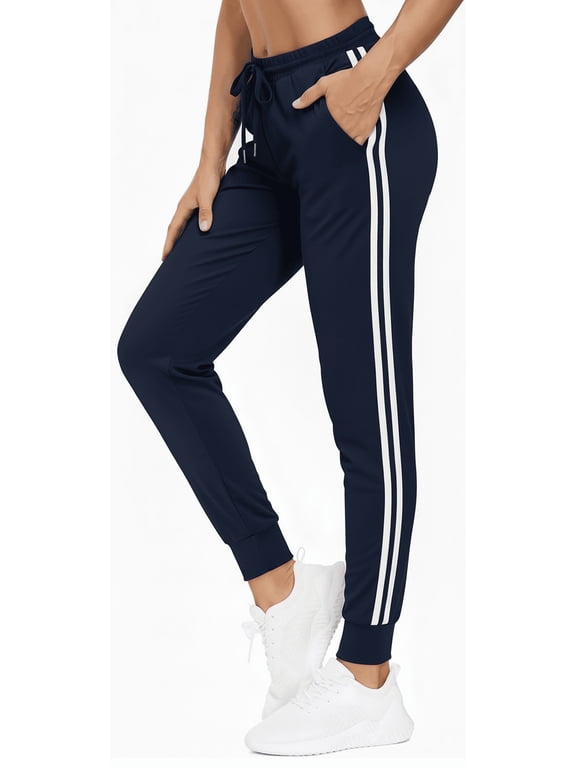 Women’s Jogger Sweatpants with Pockets Yoga Pants High Waisted Cinch Bottom Athletic Lounge Pants for Workout, Running Casual Wear (Navy Blue)