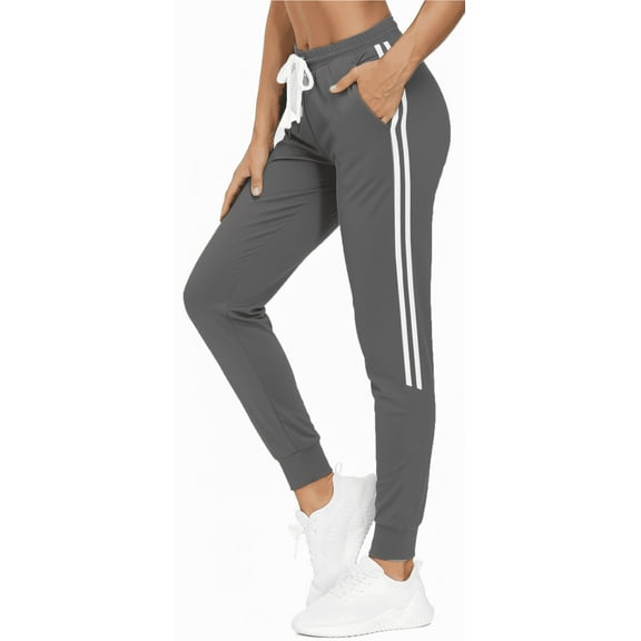 MLDRA Womens Sweatpants Joggers with Pockets Bottom Lounge Pant Lady Athletic Gym Lounge Pants Side Stripe for Workout Running Gray