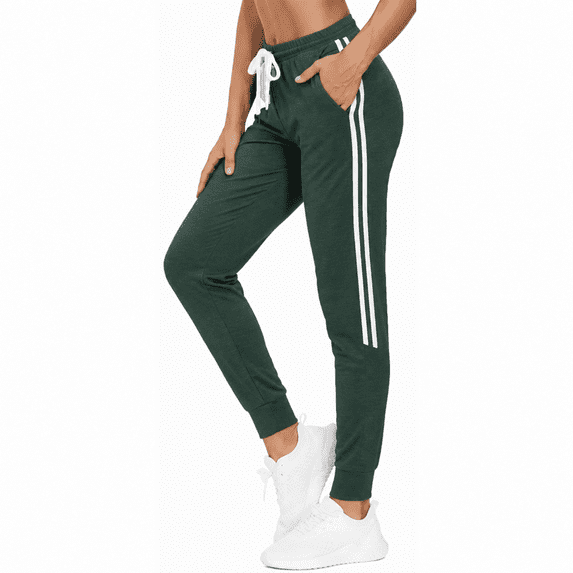 MLDRA Womens Sweatpants Joggers with Pockets Bottom Track Lounge Pant Lady Athletic Gym Lounge Pants Side Stripe for Workout Running Green
