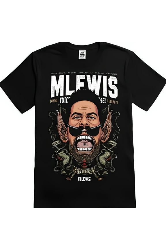 MLEWIS Cartoon Graphic Black T-Shirt with Mustached Man Sunglasses