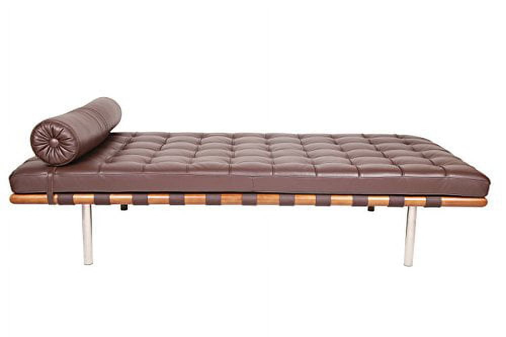 MLF Barcelona Daybed Frame Couch, Brown Wide Dark with Premium Walnut Top Light / Grain 12cm Mies Leather Italian