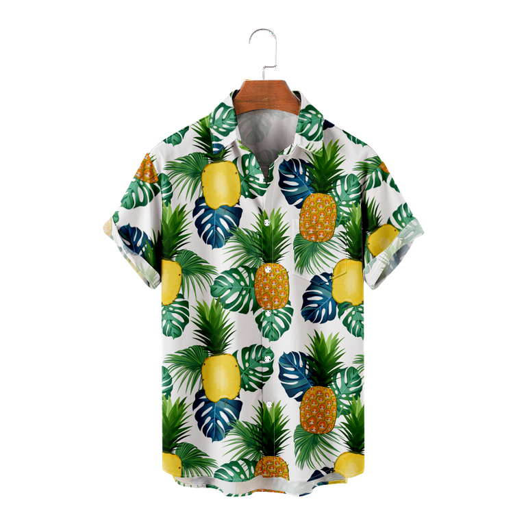 MLFU Big Men's Beach Aloha Casual Holiday Shirt Loose Fit Breast Pocket  Shirts Vacation Pineapple Polo Shirts, Up to 8XL