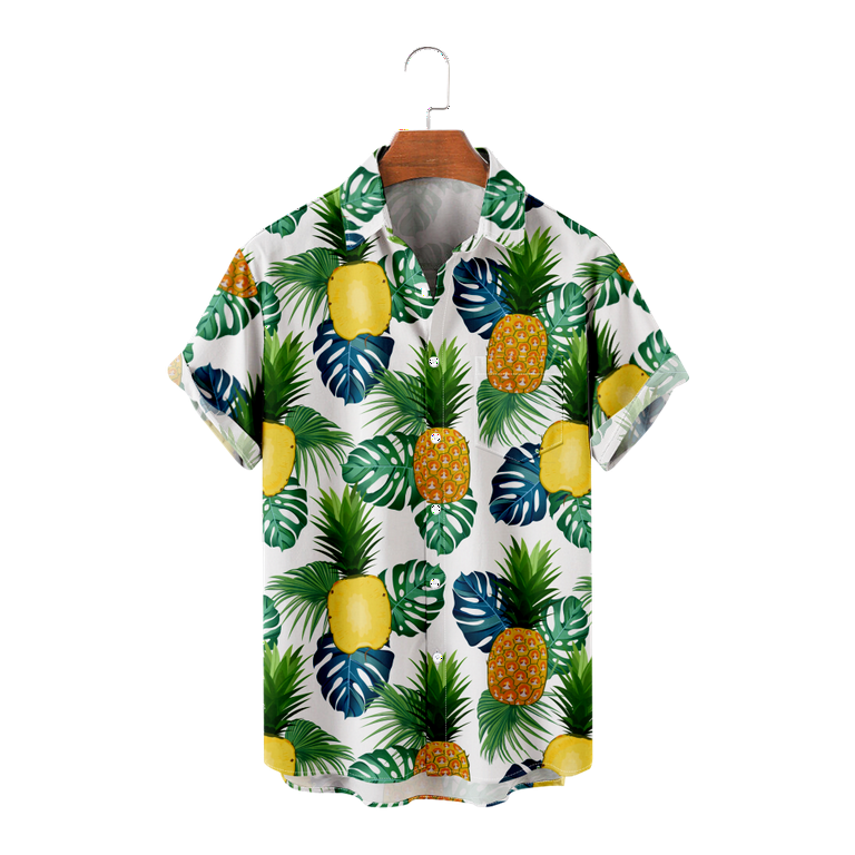 MLFU Big Men's Beach Aloha Casual Holiday Shirt Loose Fit Breast Pocket Shirts Vacation Pineapple Polo Shirts, Up to 8XL