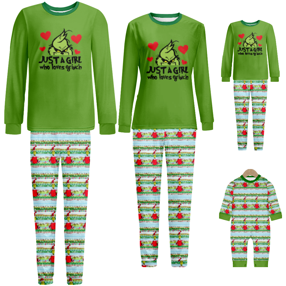 MLFU Mens Christmas Grinch Pajamas Organic Cotton Top and Plaid Pants